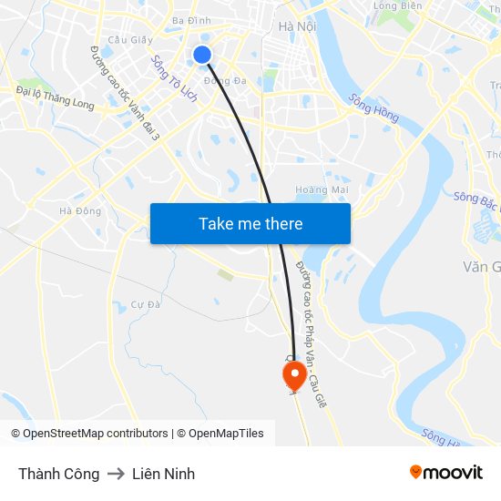 Thành Công to Liên Ninh map