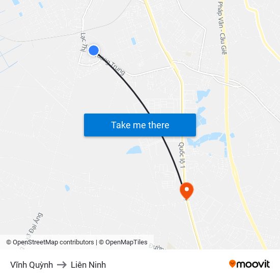 Vĩnh Quỳnh to Liên Ninh map
