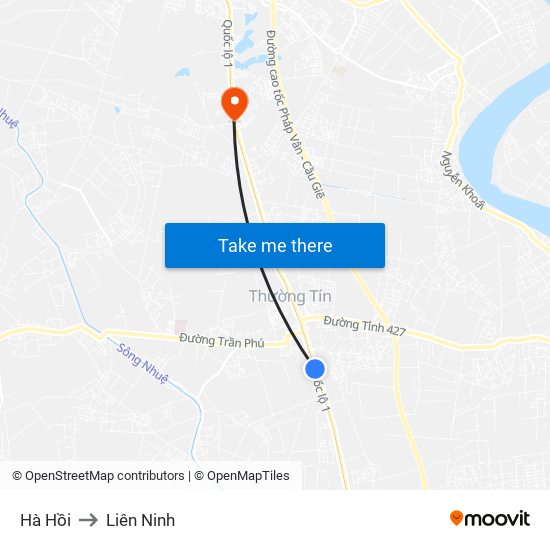 Hà Hồi to Liên Ninh map