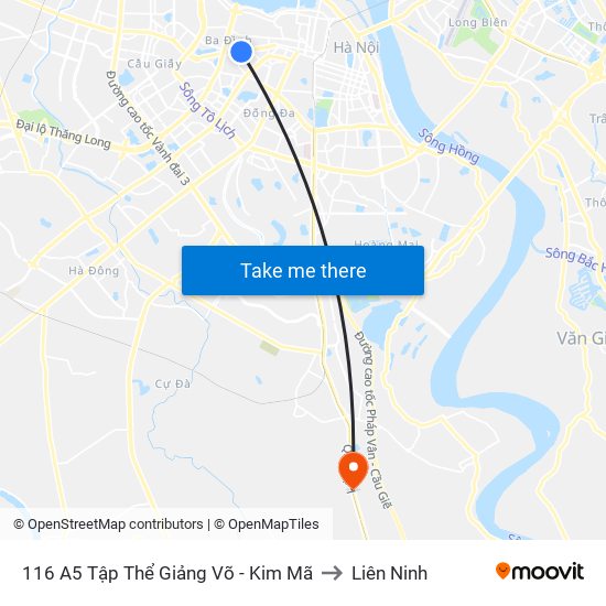 116 A5 Tập Thể Giảng Võ - Kim Mã to Liên Ninh map