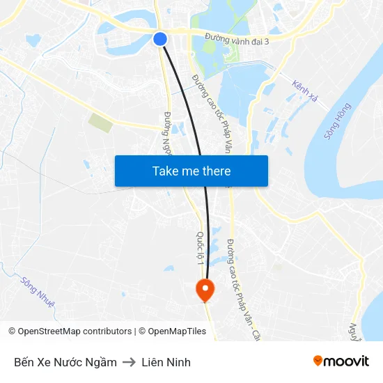 Bến Xe Nước Ngầm to Liên Ninh map