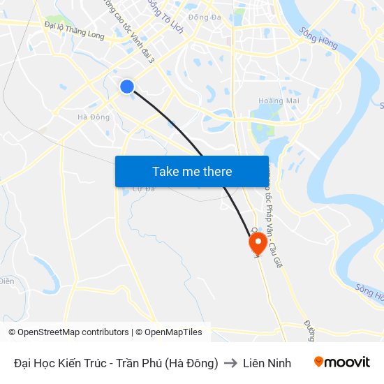 Đại Học Kiến Trúc - Trần Phú (Hà Đông) to Liên Ninh map