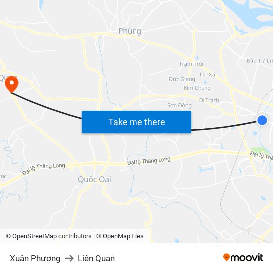 Xuân Phương to Liên Quan map