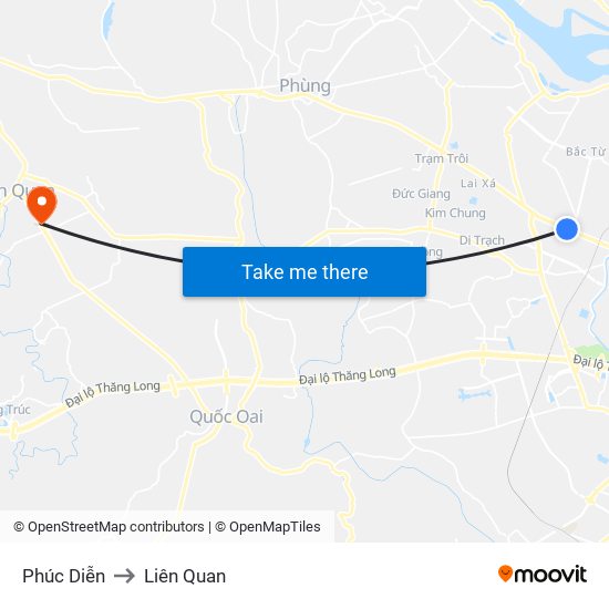 Phúc Diễn to Liên Quan map