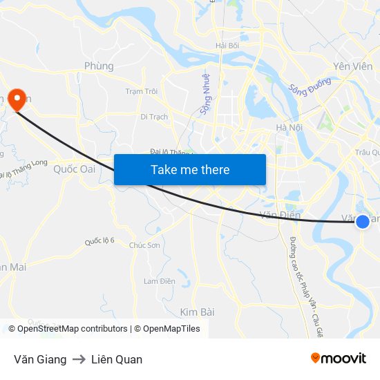 Văn Giang to Liên Quan map