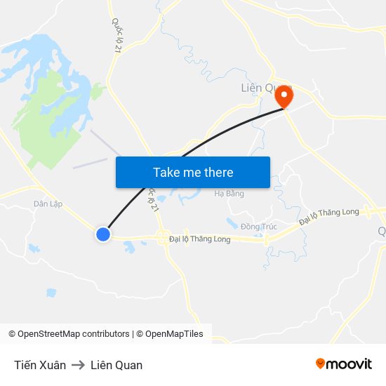 Tiến Xuân to Liên Quan map