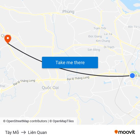 Tây Mỗ to Liên Quan map