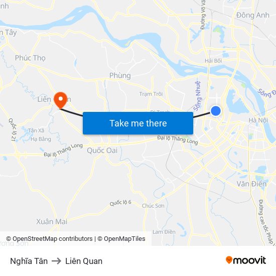 Nghĩa Tân to Liên Quan map