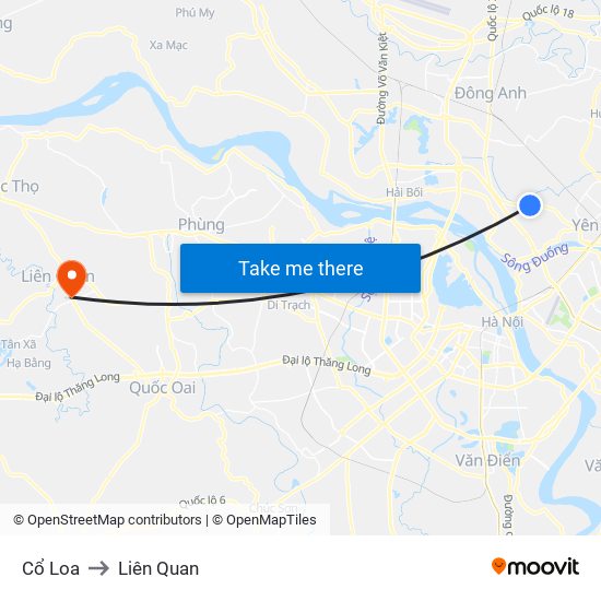 Cổ Loa to Liên Quan map