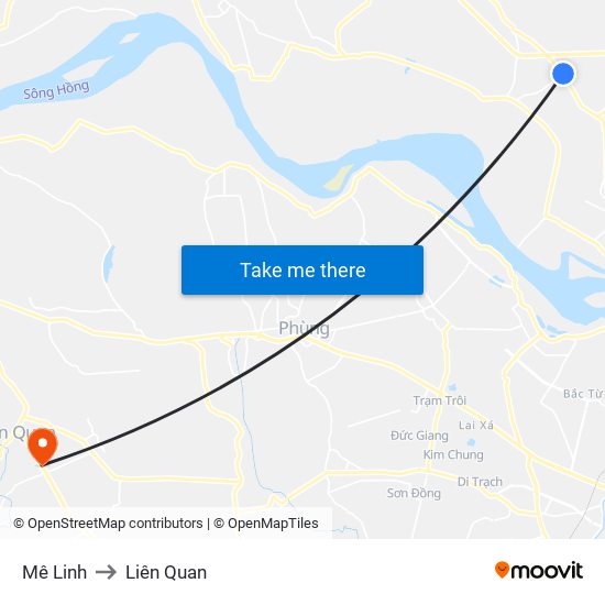 Mê Linh to Liên Quan map