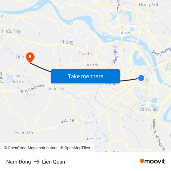 Nam Đồng to Liên Quan map