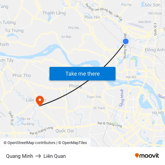 Quang Minh to Liên Quan map