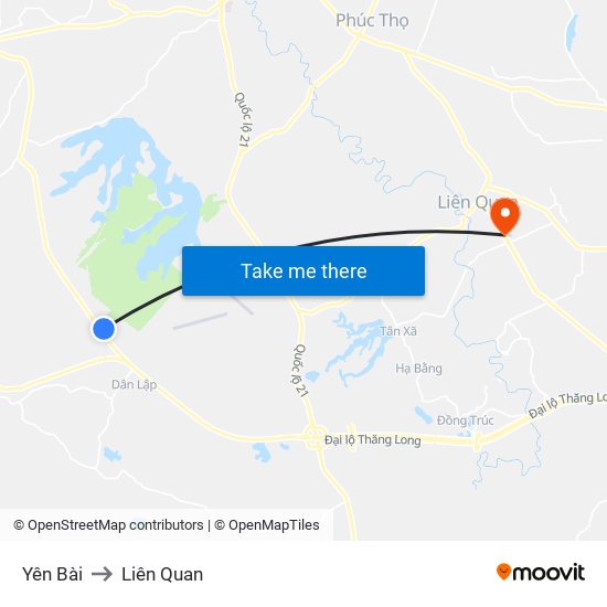 Yên Bài to Liên Quan map
