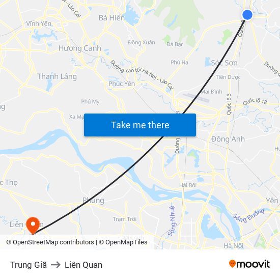 Trung Giã to Liên Quan map