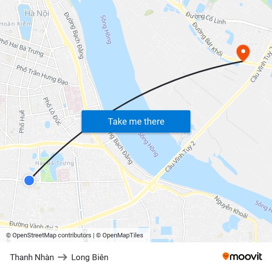 Thanh Nhàn to Long Biên map