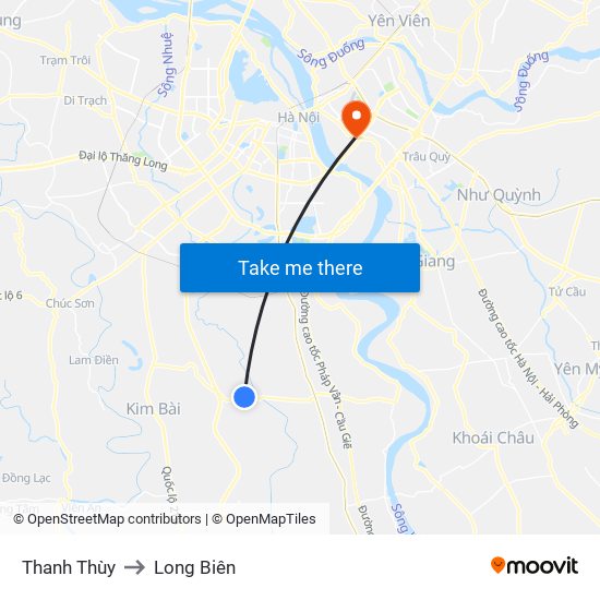 Thanh Thùy to Long Biên map