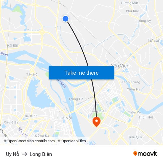 Uy Nỗ to Long Biên map