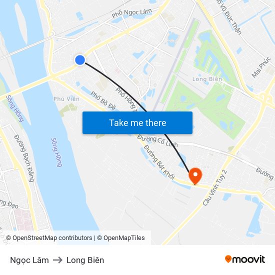 Ngọc Lâm to Long Biên map