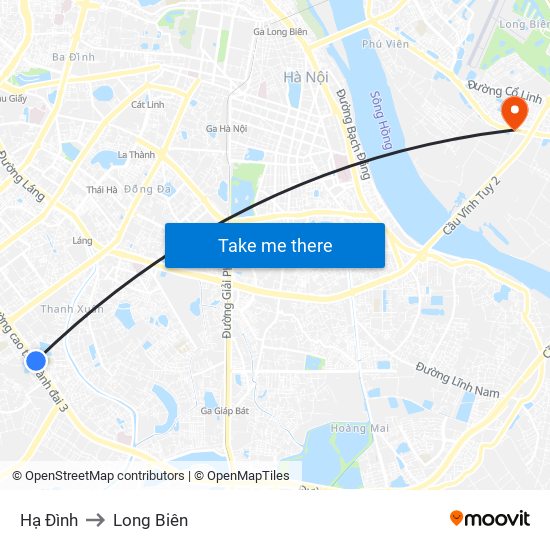 Hạ Đình to Long Biên map