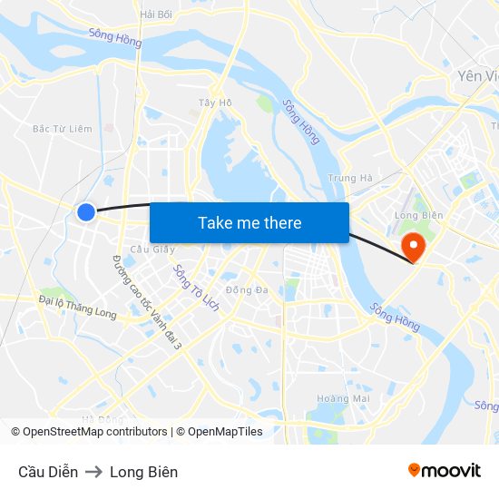 Cầu Diễn to Long Biên map