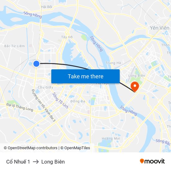 Cổ Nhuế 1 to Long Biên map