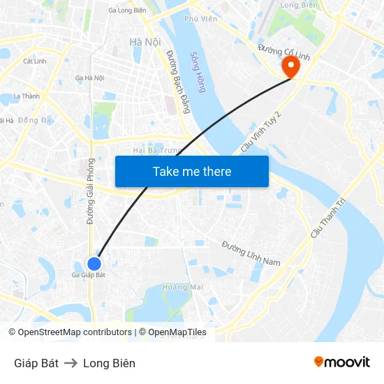 Giáp Bát to Long Biên map