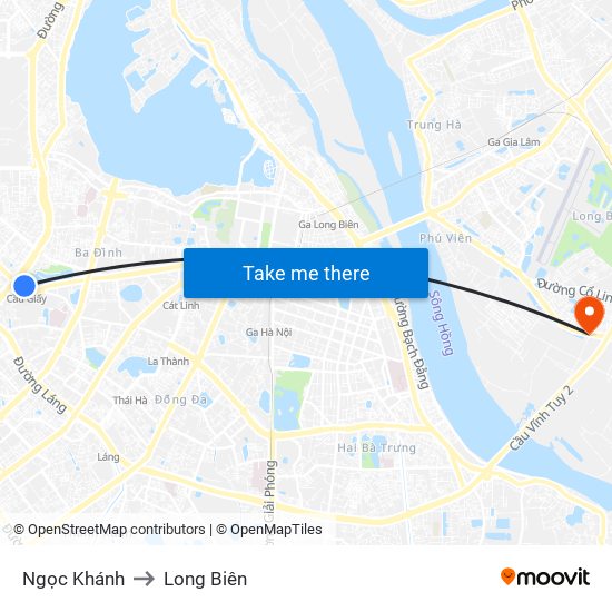 Ngọc Khánh to Long Biên map
