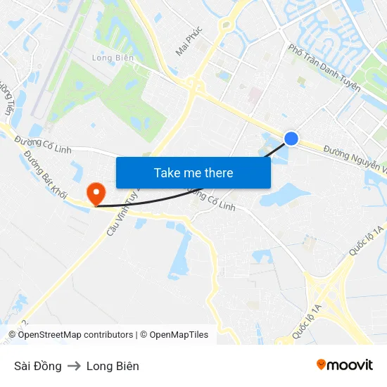 Sài Đồng to Long Biên map