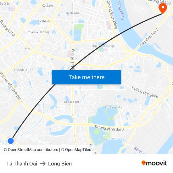 Tả Thanh Oai to Long Biên map