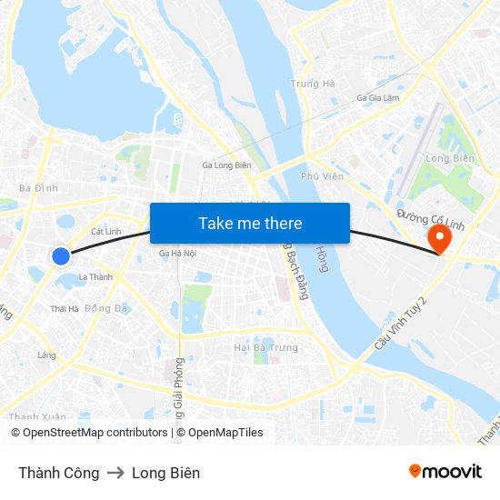 Thành Công to Long Biên map