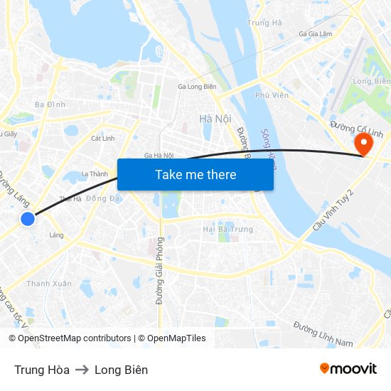 Trung Hòa to Long Biên map