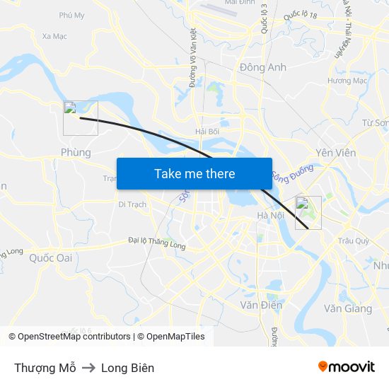 Thượng Mỗ to Long Biên map