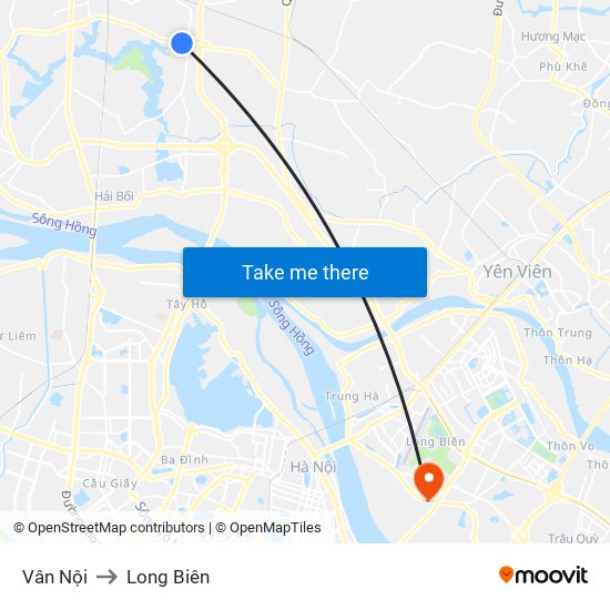 Vân Nội to Long Biên map