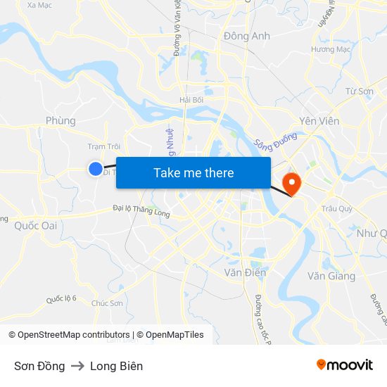 Sơn Đồng to Long Biên map