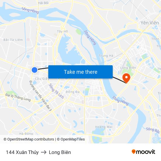 144 Xuân Thủy to Long Biên map