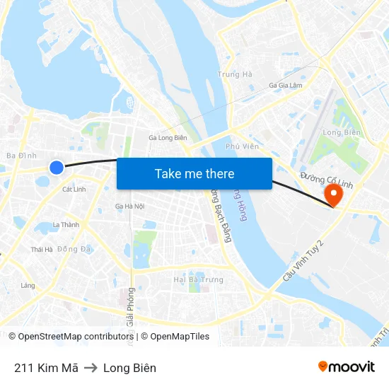 211 Kim Mã to Long Biên map