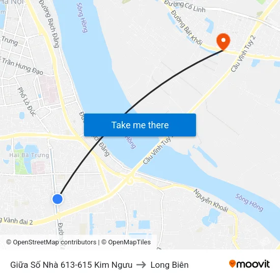 Giữa Số Nhà 613-615 Kim Ngưu to Long Biên map