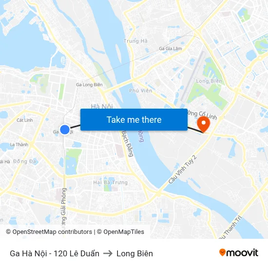 Ga Hà Nội - 120 Lê Duẩn to Long Biên map