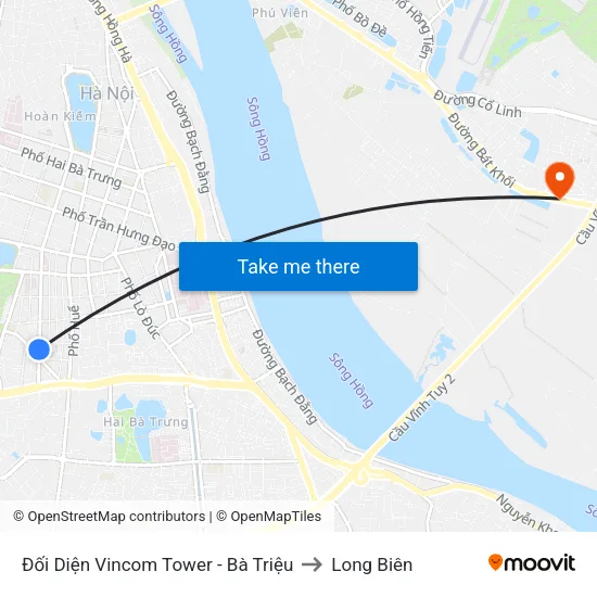 Đối Diện Vincom Tower - Bà Triệu to Long Biên map