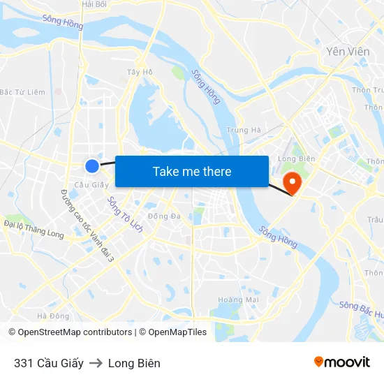 331 Cầu Giấy to Long Biên map