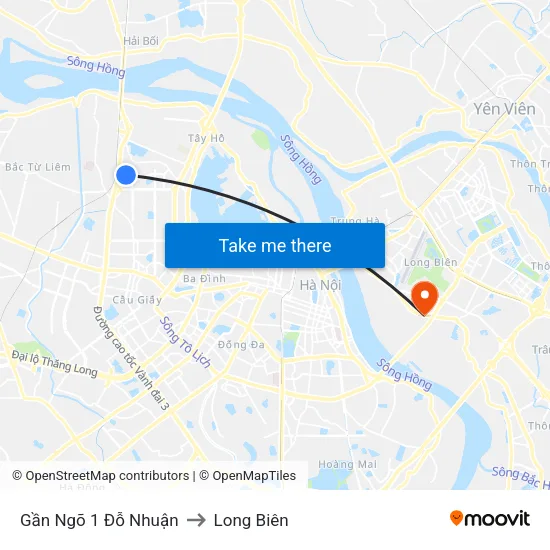 Gần Ngõ 1 Đỗ Nhuận to Long Biên map