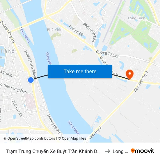 Trạm Trung Chuyển Xe Buýt Trần Khánh Dư (Khu Đón Khách) to Long Biên map