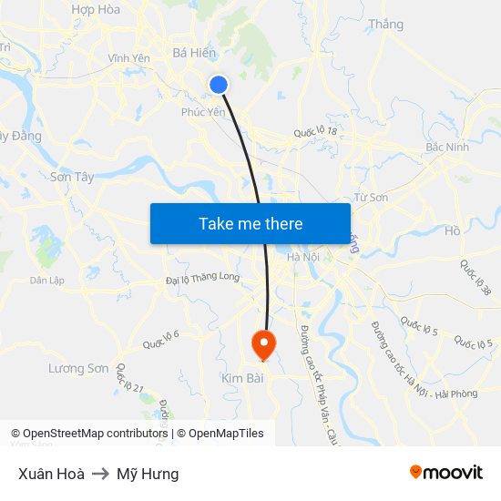 Xuân Hoà to Mỹ Hưng map