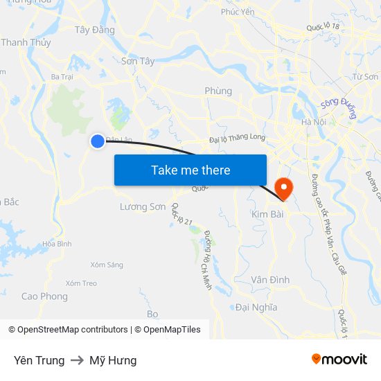 Yên Trung to Mỹ Hưng map