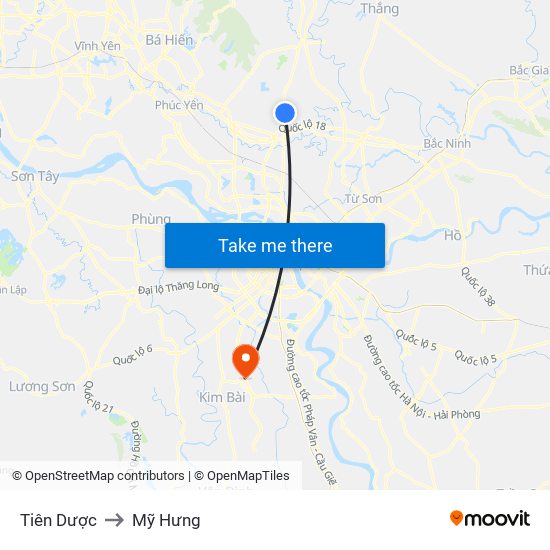 Tiên Dược to Mỹ Hưng map