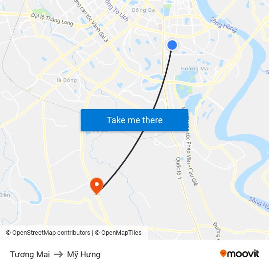 Tương Mai to Mỹ Hưng map