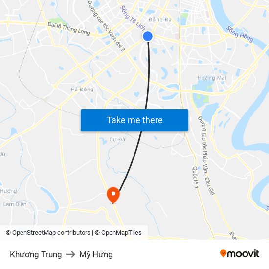 Khương Trung to Mỹ Hưng map