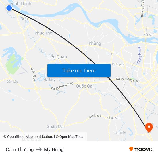 Cam Thượng to Mỹ Hưng map