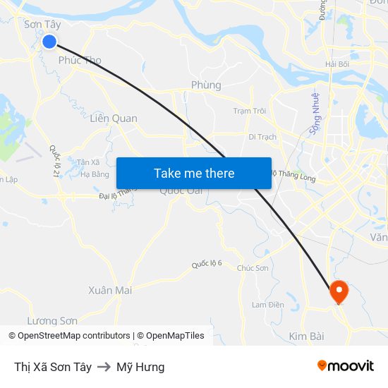 Thị Xã Sơn Tây to Mỹ Hưng map