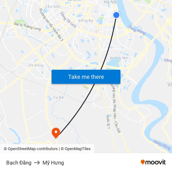 Bạch Đằng to Mỹ Hưng map